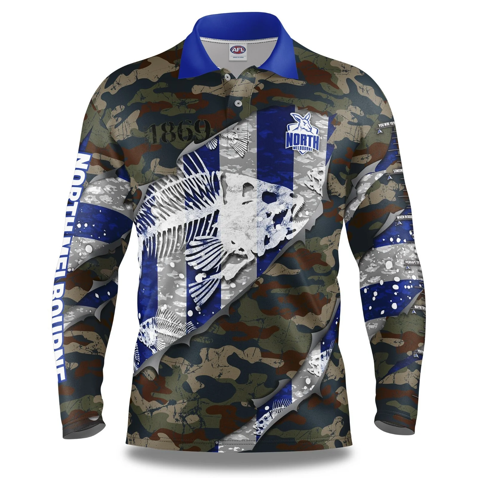 AFL 2021 Long Sleeve Skeletor Fishing Polo - North Melbourne Kangaroos - Adult