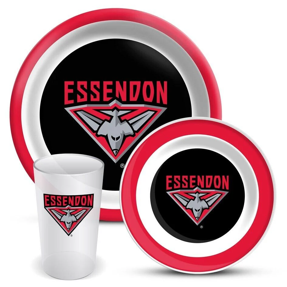 AFL 3 Piece Dinner Set - Essendon Bombers - Melamine Plate, Bowl, Cup