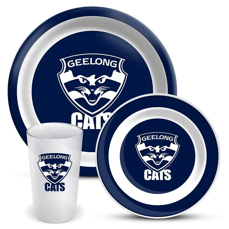 AFL 3 Piece Dinner Set - Geelong Cats - Melamine Plate, Bowl, Cup