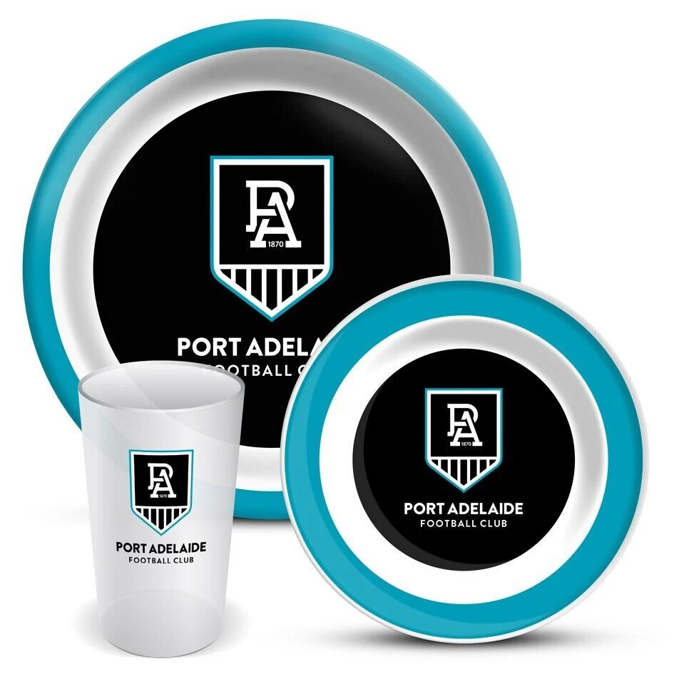 AFL 3 Piece Dinner Set - Port Adelaide Power - Melamine Plate, Bowl, Cup - Image 2