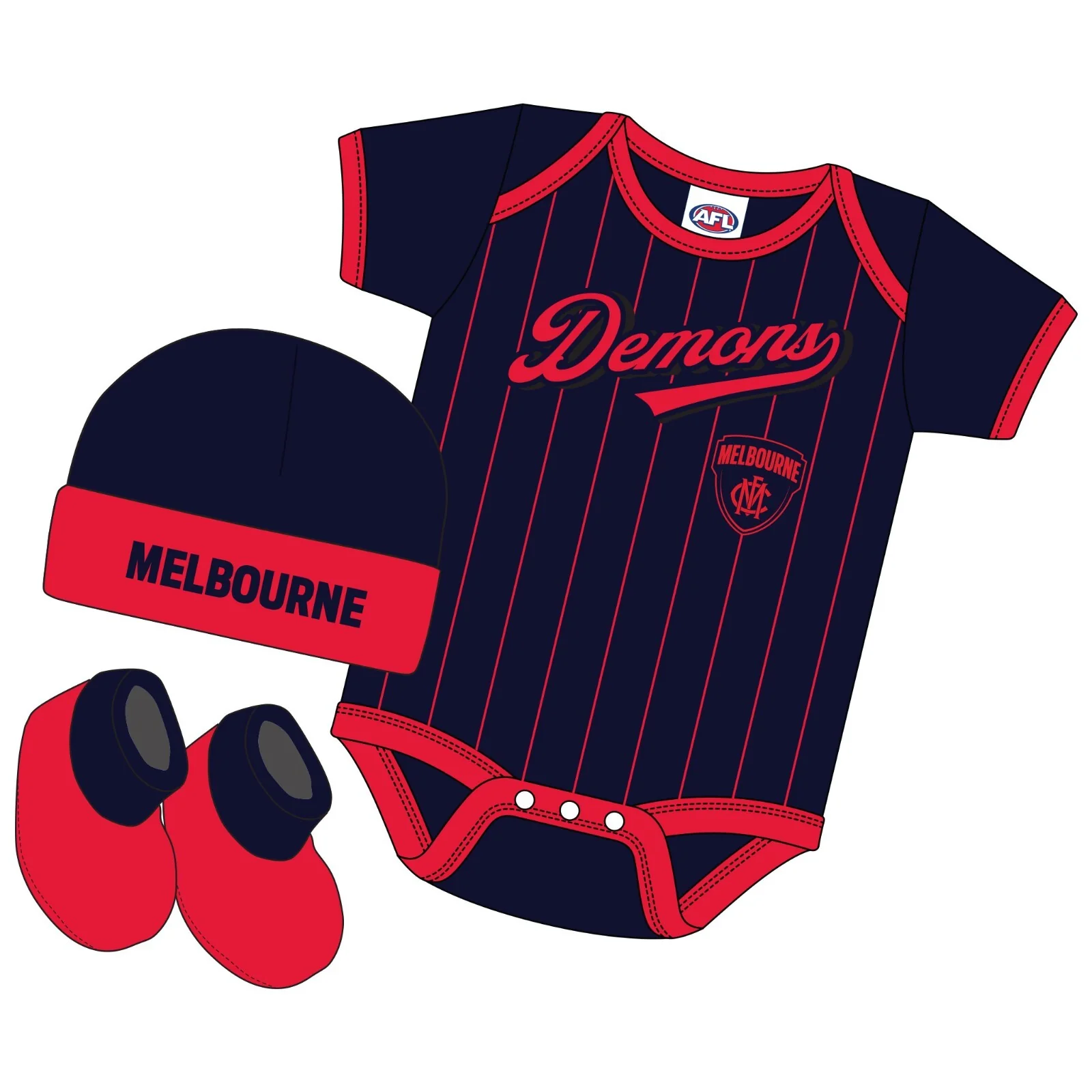 AFL 3 Piece 'Lullaby' Set - Melbourne Demons - Infant - Baby