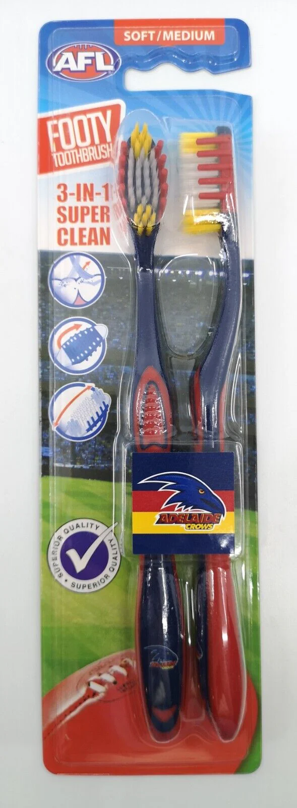 AFL Adult Toothbrush Twin Pack - Adelaide Crows - Set of Two - Soft/Medium - Image 2