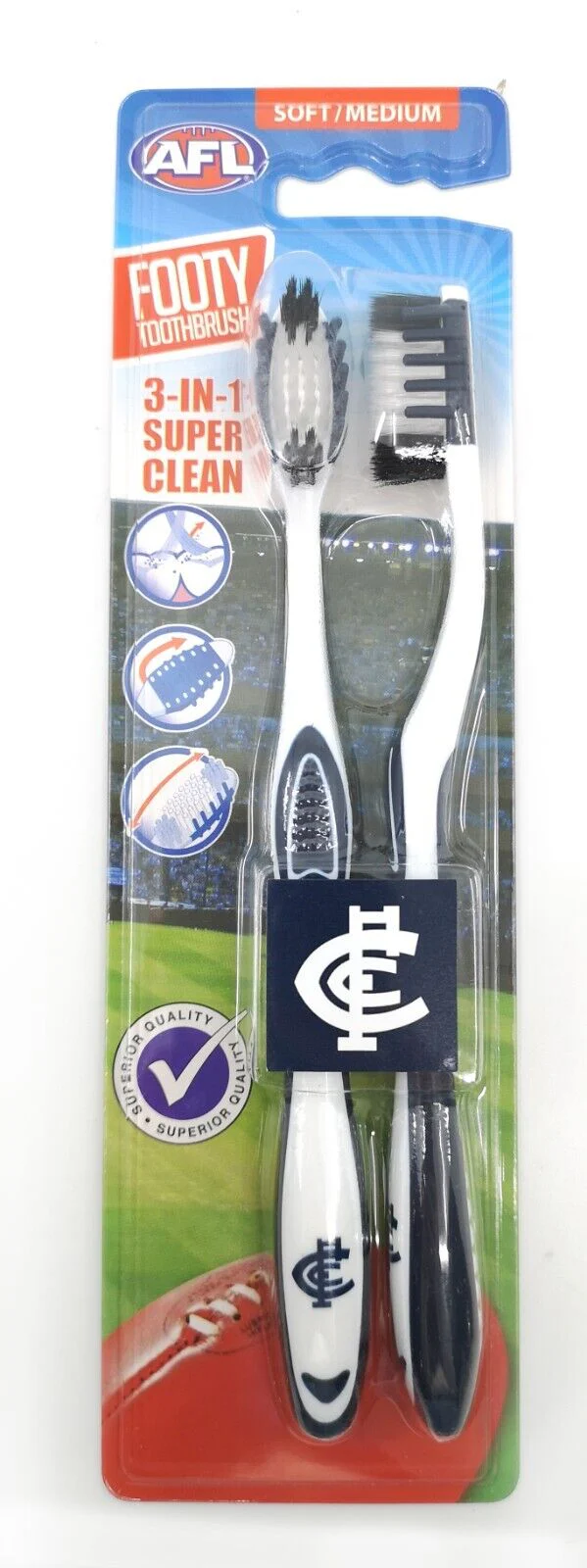 AFL Adult Toothbrush Twin Pack - Carlton Blues - Set of Two - Soft/Medium - Image 2