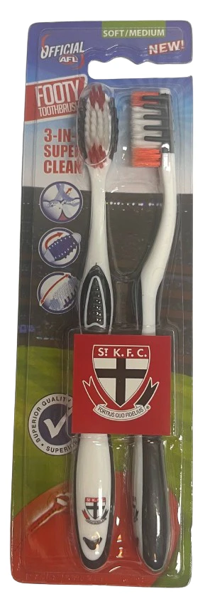 AFL Adult Toothbrush Twin Pack - St Kilda Saints - Set of Two - Soft/Medium - Image 2