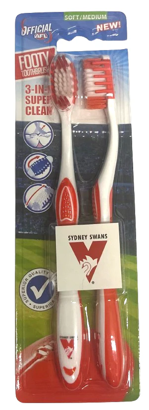 AFL Adult Toothbrush Twin Pack - Sydney Swans - Set of Two - Soft/Medium - Image 2