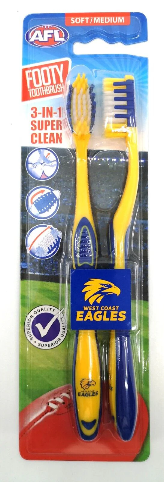 AFL Adult Toothbrush Twin Pack - West Coast Eagles - Set of Two - Soft/Medium - Image 2