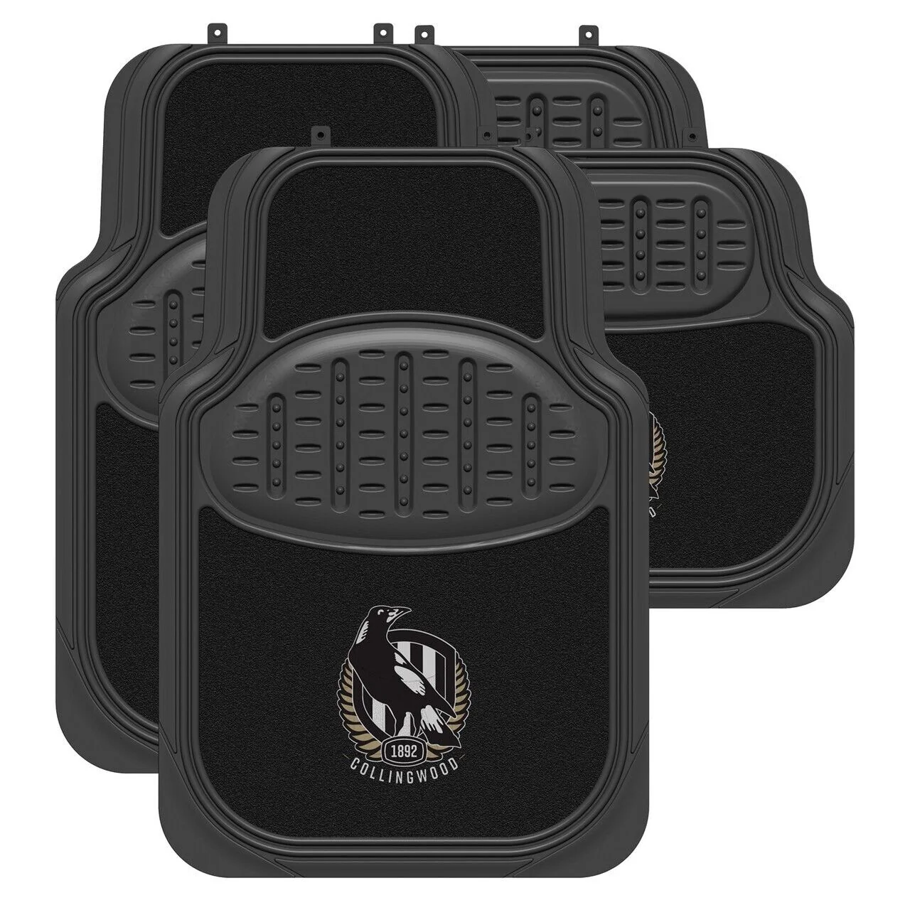 AFL Car Floor Mats - Collingwood Magpies - Set Of 4 - Universal Size Fit