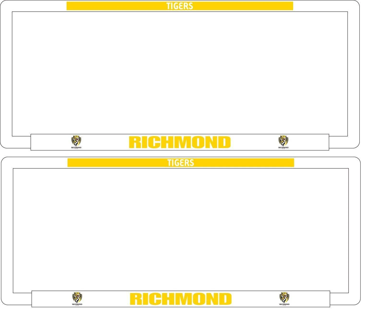 AFL Car Number Plate Frame Set Of Two - Richmond Tigers - Front/Back