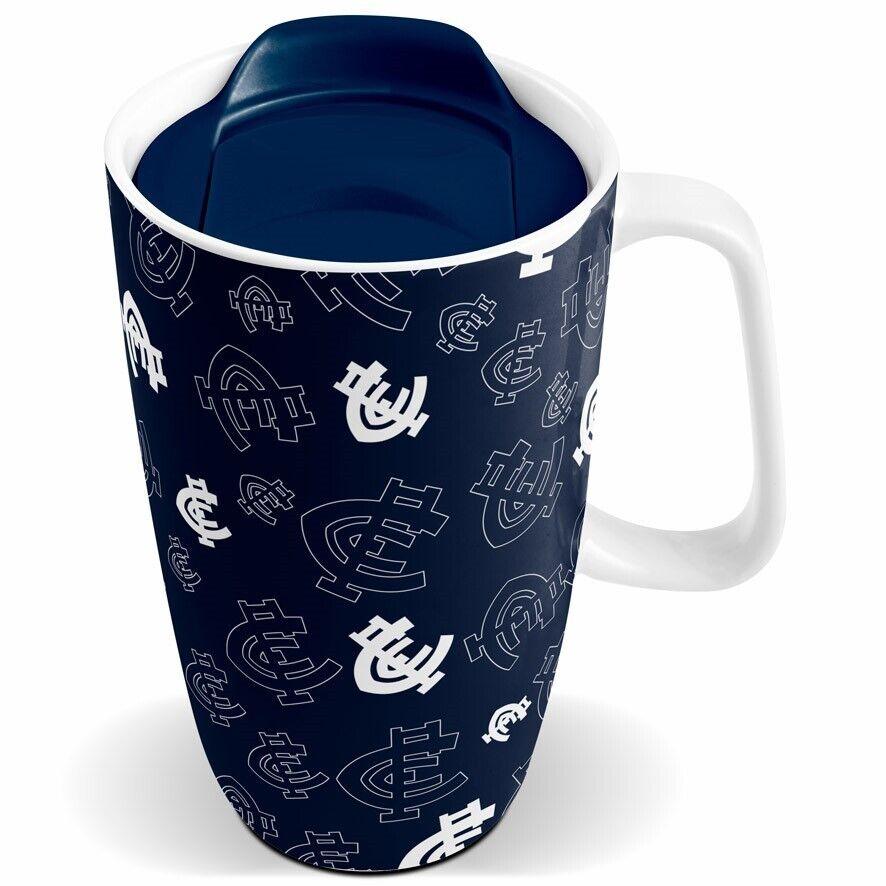 AFL Ceramic Travel Coffee Mug - Carlton Blues - Drink Cup With Lid - Image 2