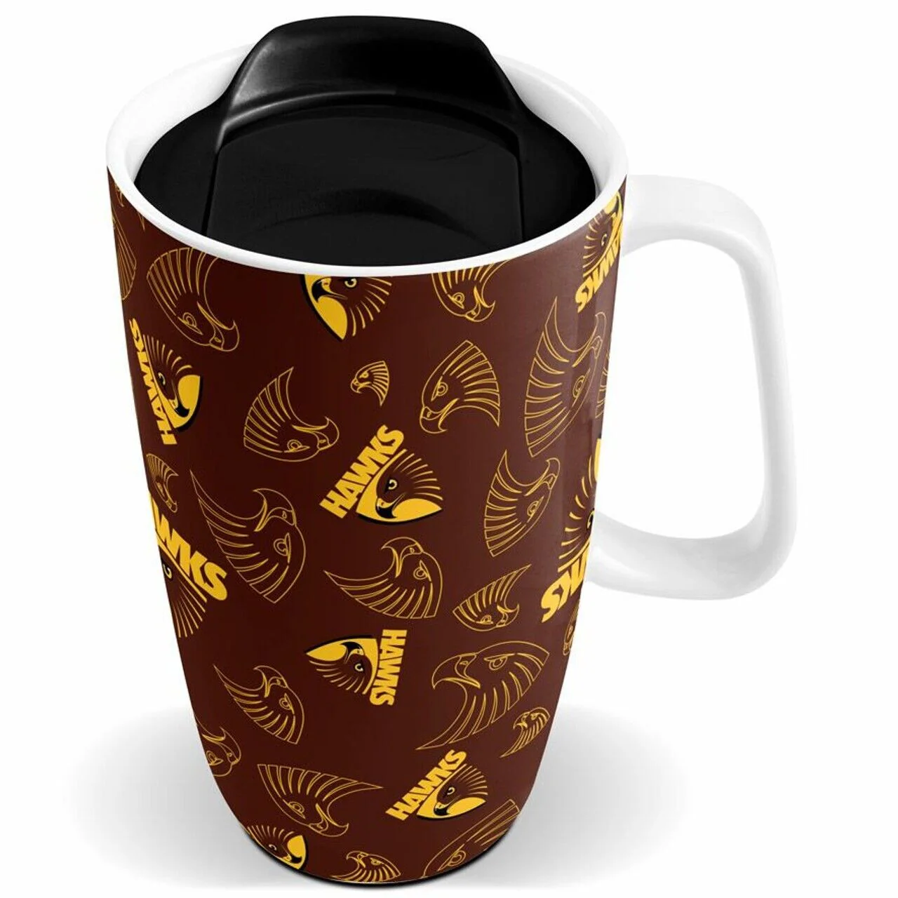 AFL Ceramic Travel Coffee Mug - Hawthorn Hawks - Drink Cup With Lid - Image 2