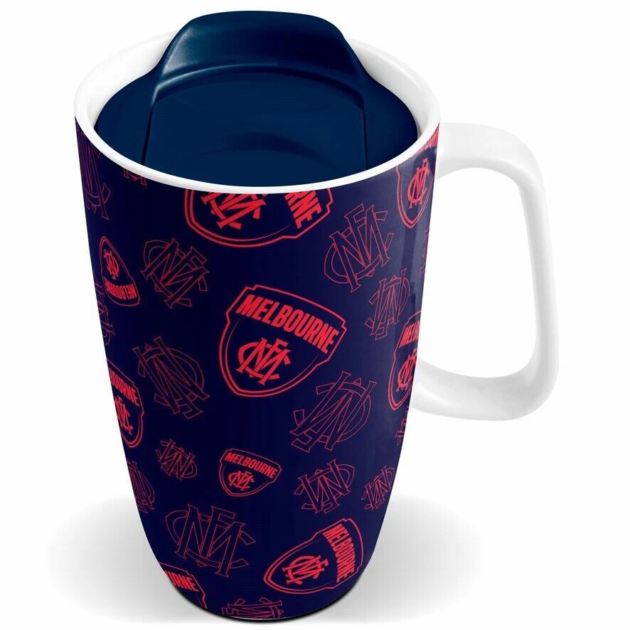 AFL Ceramic Travel Coffee Mug - Melbourne Demons - Drink Cup With Lid - Image 2