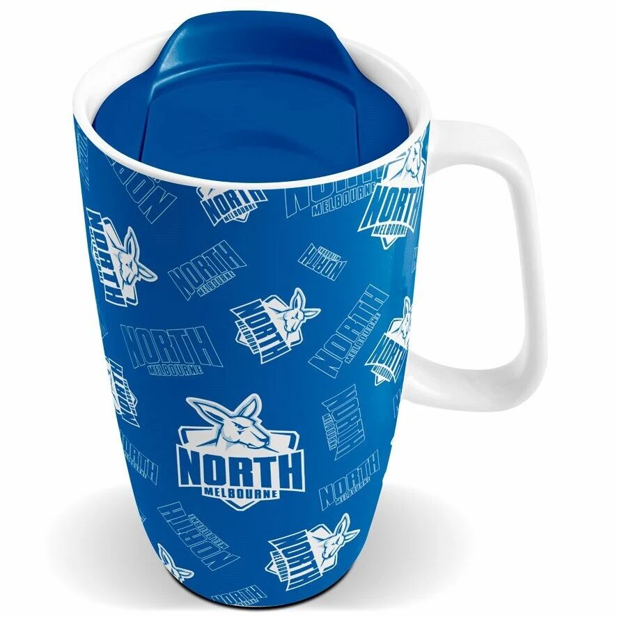 AFL Ceramic Travel Coffee Mug - North Melbourne Kangaroos - Drink Cup With Lid - Image 2