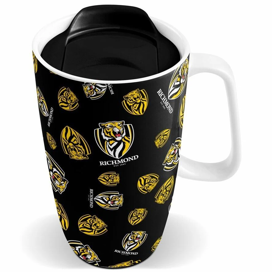 AFL Ceramic Travel Coffee Mug - Richmond Tigers - Drink Cup With Lid - Image 2