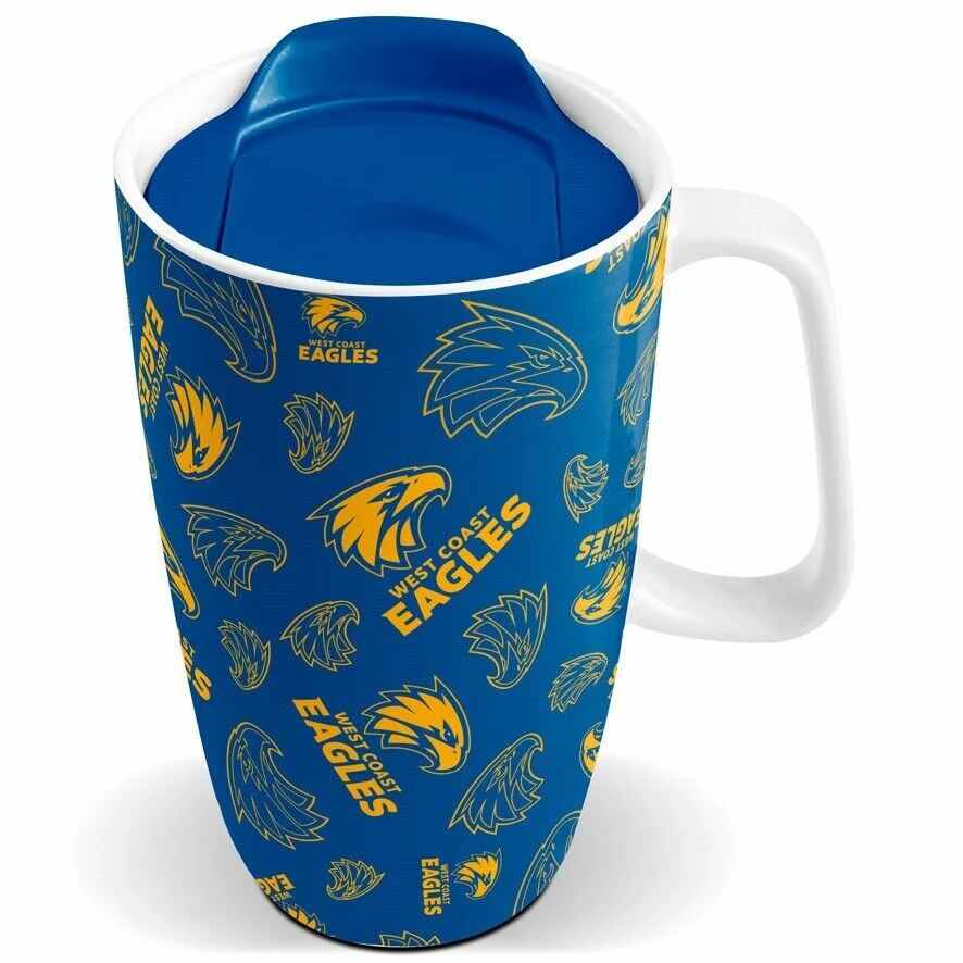 AFL Ceramic Travel Coffee Mug - West Coast Eagles - Drink Cup With Lid - Image 2