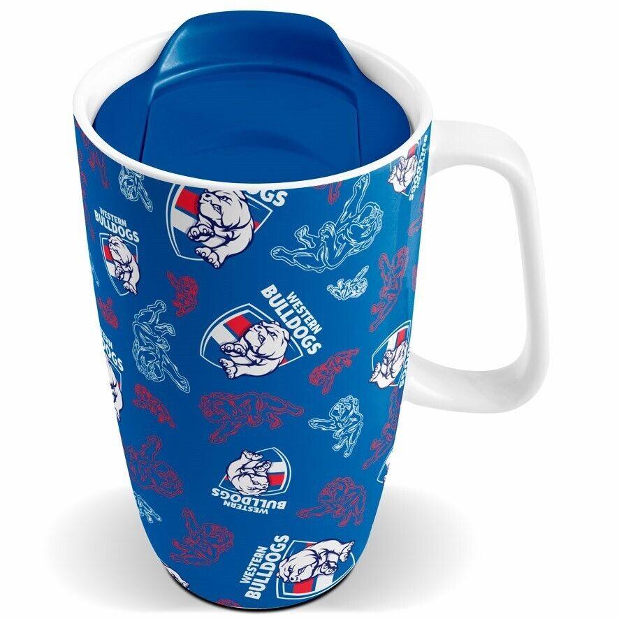 AFL Ceramic Travel Coffee Mug - Western Bulldogs - Drink Cup With Lid - Image 2