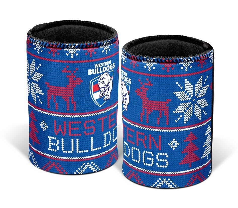 AFL Christmas Stubby Cooler - Western Bulldogs - Rubber Base - XMAS - Image 2
