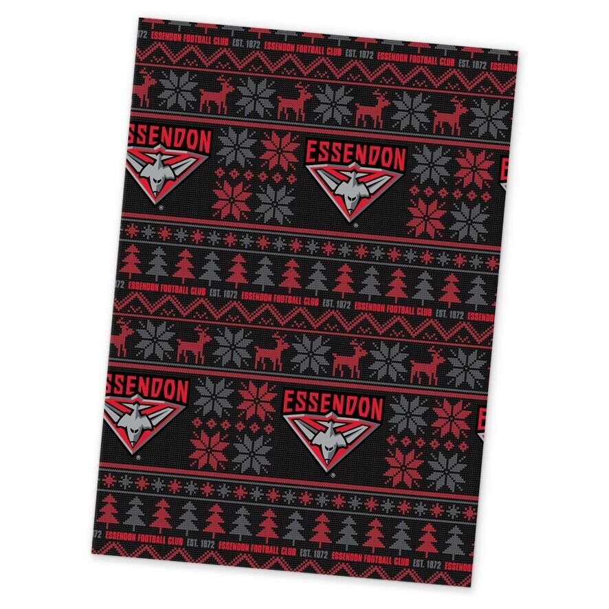 AFL Christmas Wrapping Paper - Essendon Bombers - XMAS - 49cm X 69cm - Image 2