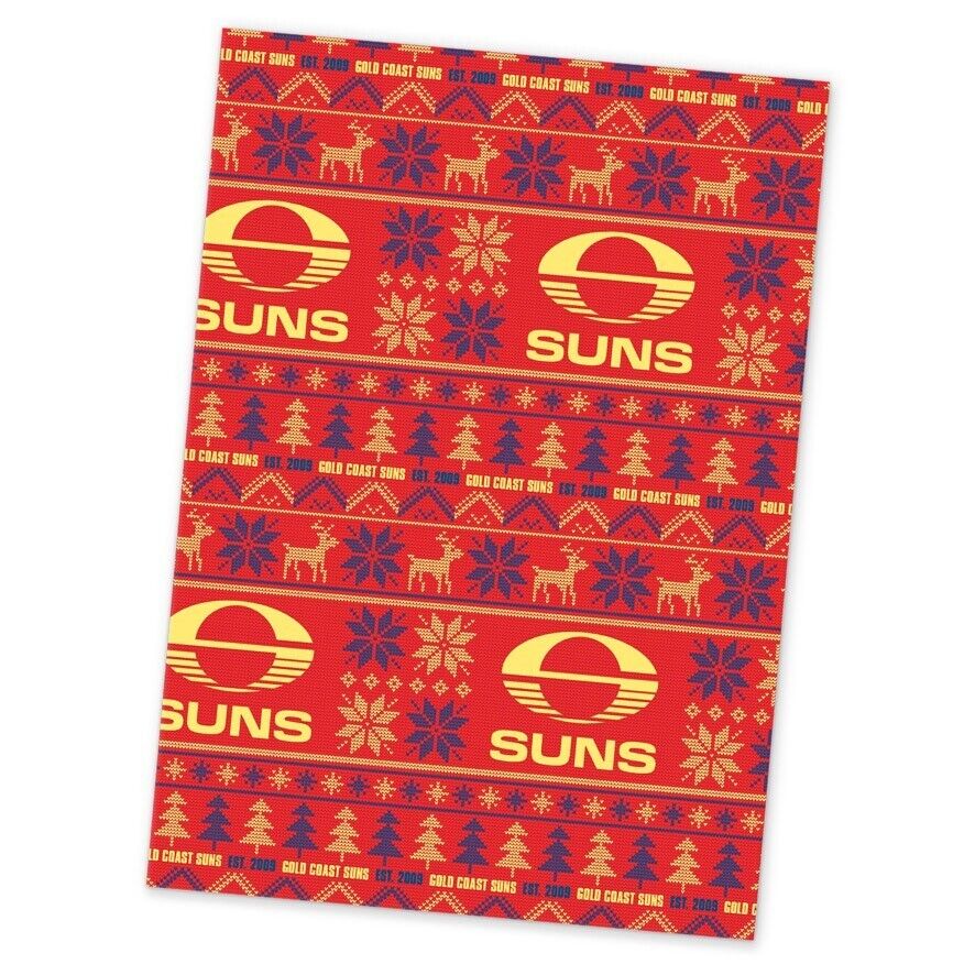 AFL Christmas Wrapping Paper - Gold Coast Suns - XMAS - 49cm X 69cm - Image 2