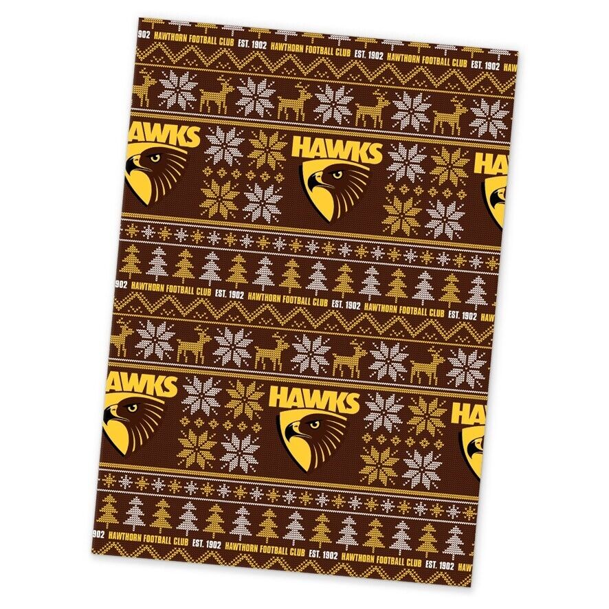AFL Christmas Wrapping Paper - Hawthorn Hawks - XMAS - 49cm X 69cm - Image 2