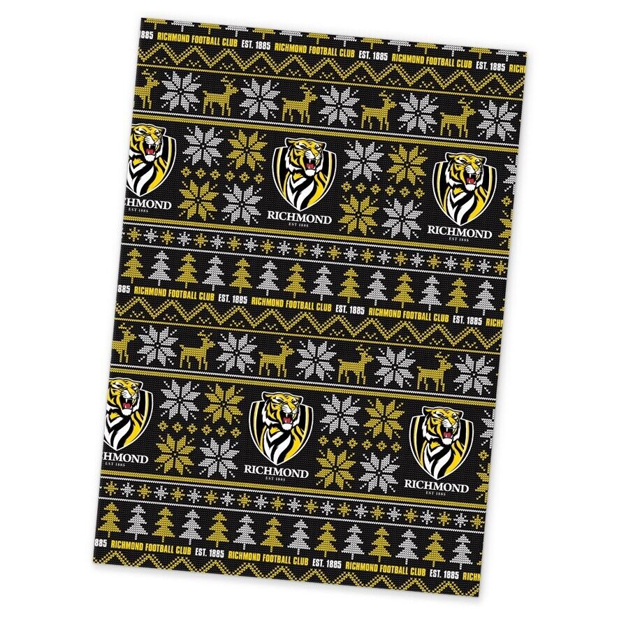 AFL Christmas Wrapping Paper - Richmond Tigers - XMAS - 49cm X 69cm