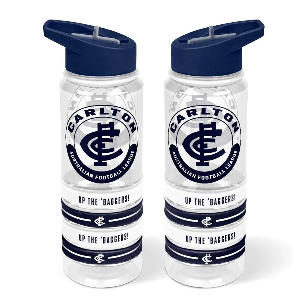 AFL Clear Tritan Drink Bottle 650ml - Carlton Blues - 4 Wrist Bands - Image 2