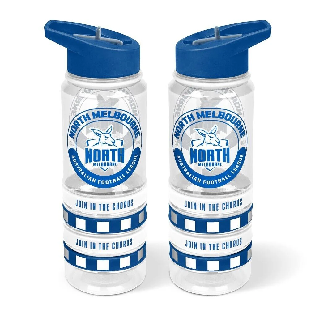 AFL Clear Tritan Drink Bottle 650ml - North Melbourne Kangaroos - 4 Wrist Bands - Image 2