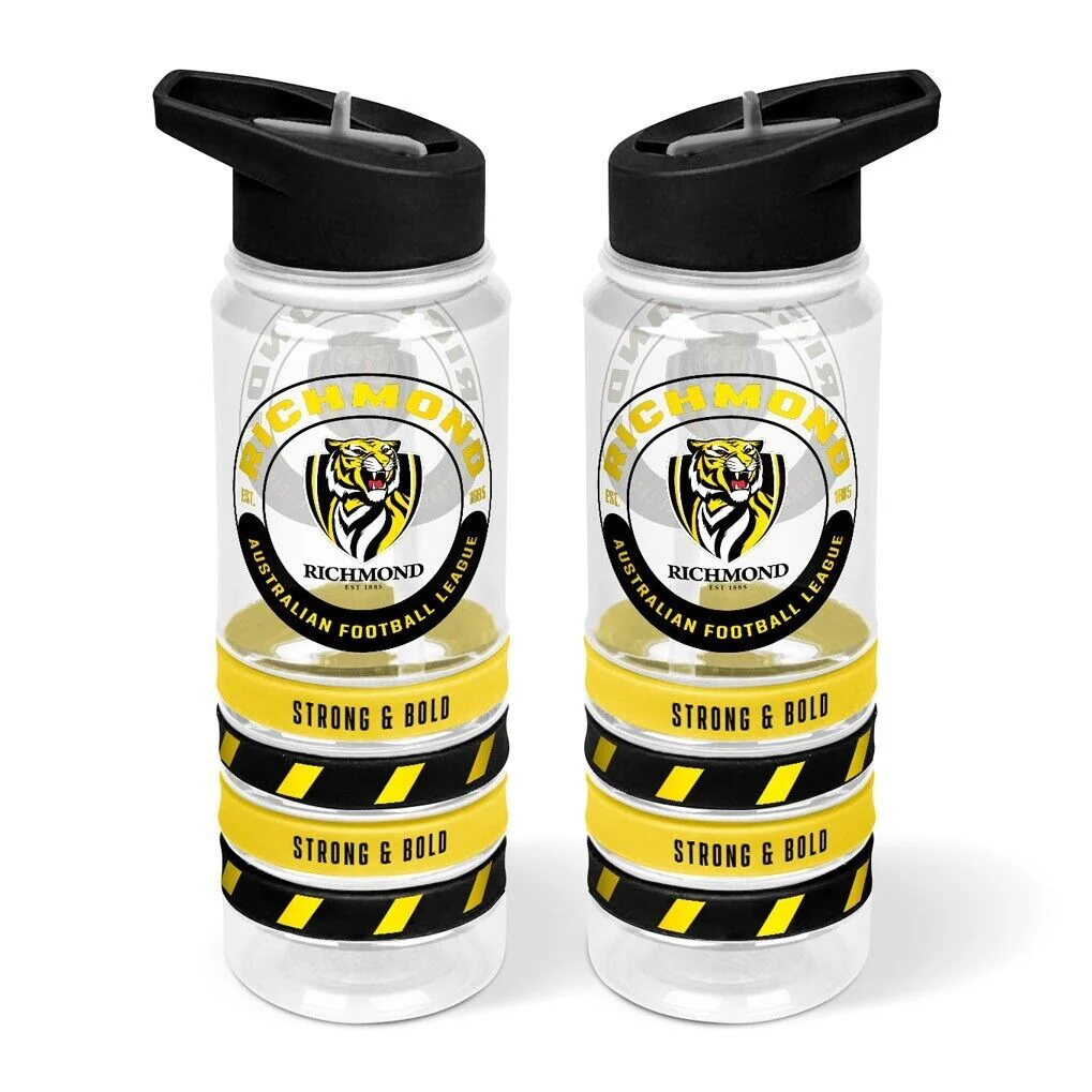 AFL Clear Tritan Drink Bottle 650ml - Richmond Tigers - 4 Wrist Bands - Image 2