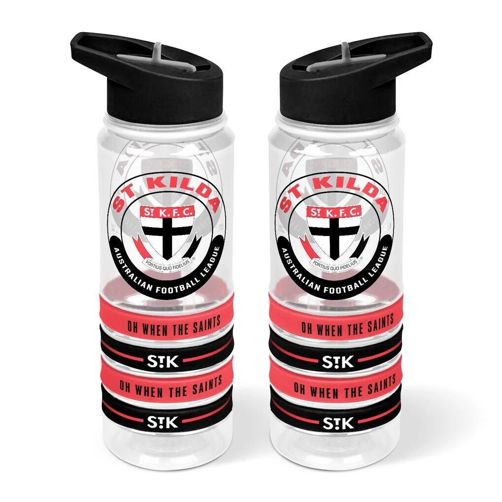AFL Clear Tritan Drink Bottle 650ml - St Kilda Saints - 4 Wrist Bands