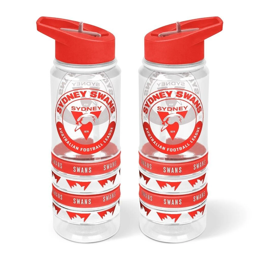 AFL Clear Tritan Drink Bottle 650ml - Sydney Swans - 4 Wrist Bands - Image 2