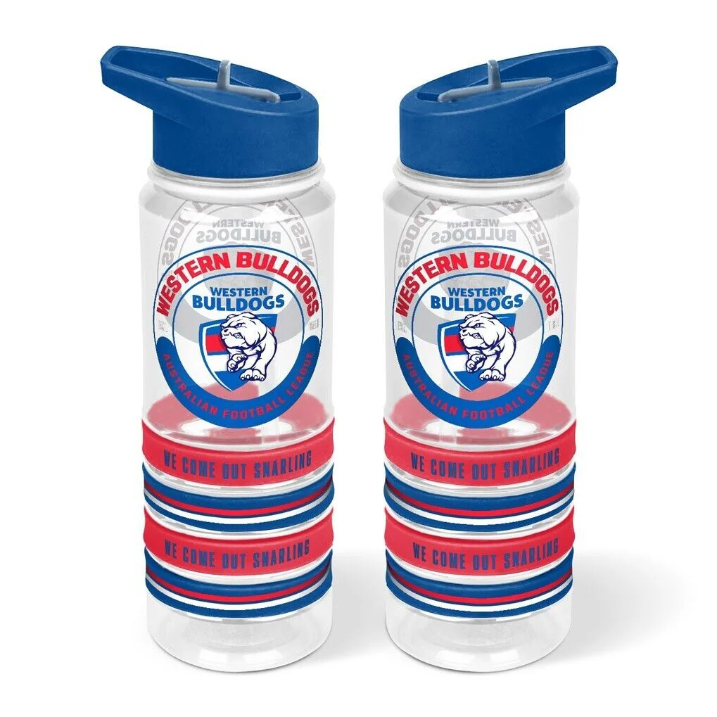 AFL Clear Tritan Drink Bottle 650ml - Western Bulldogs - 4 Wrist Bands