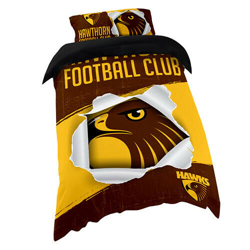 AFL Doona Quilt Cover With Pillow Case - Hawthorn Hawks - All Sizes - - Image 5