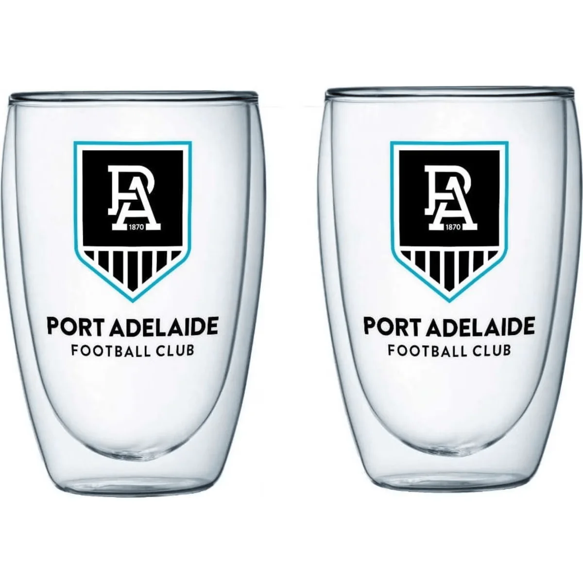 AFL Double Wall Glass Set - Port Adelaide Power - Set of Two - Image 2