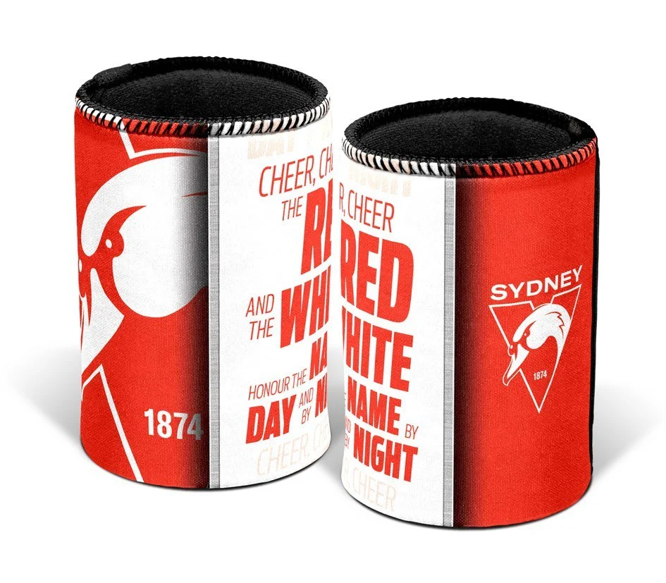 AFL Drink Stubby Cooler - Team Song - Sydney Swans -  Can Cooler