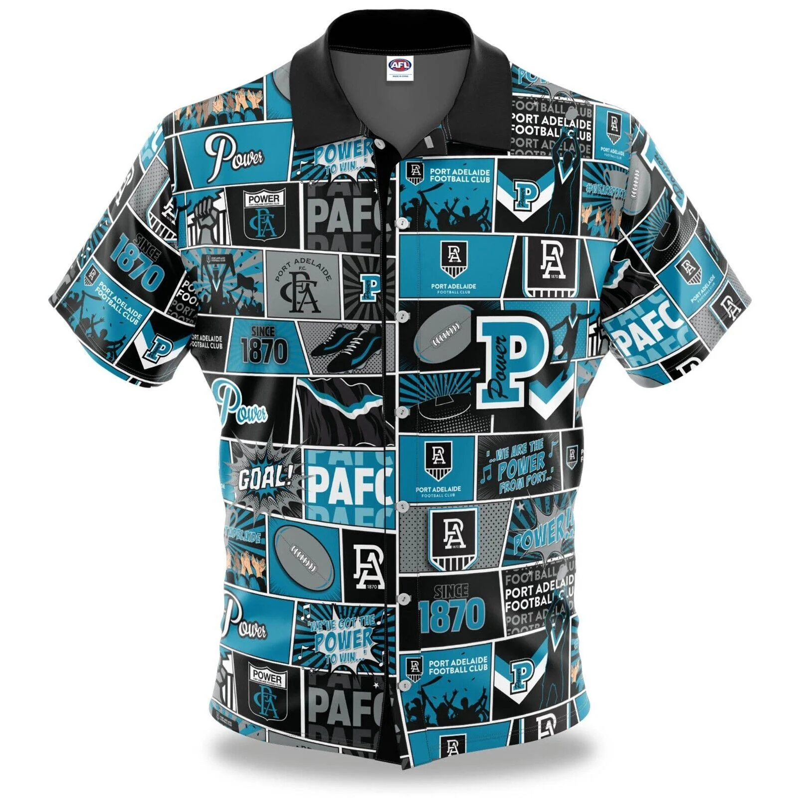 AFL Fanatics Button Up Polo Shirt - Port Adelaide Power - Aussie Rules