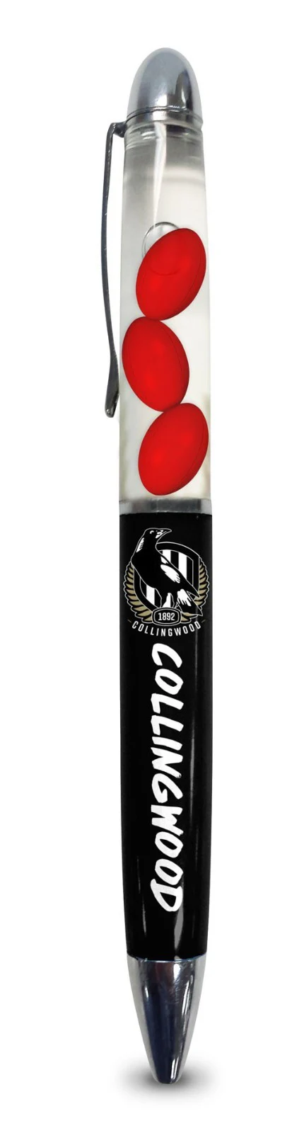 AFL Floating Pen - Collingwood Magpies - Twist Open - Black Ink - Image 2