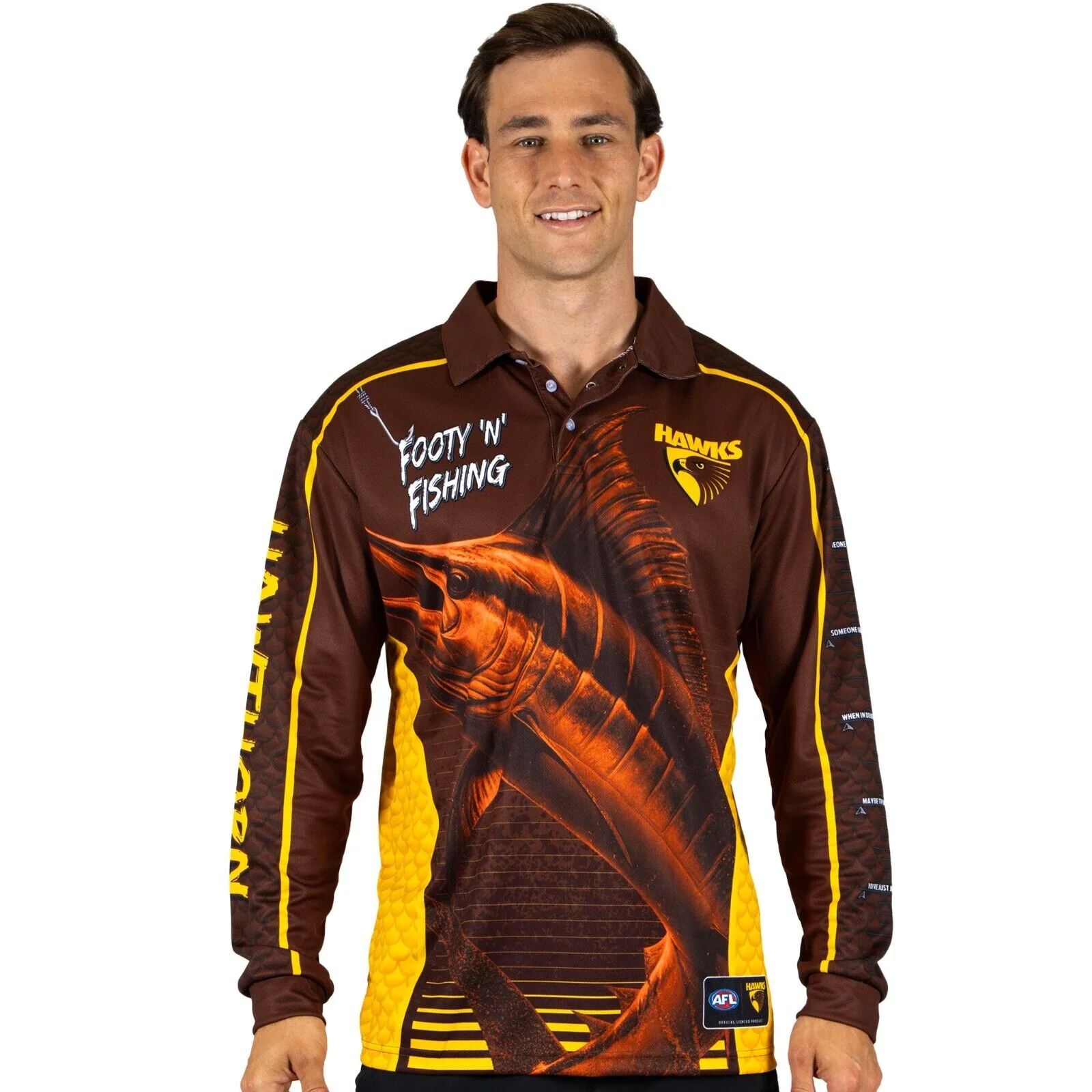 AFL Footy 'n' Fishing Shirt - Hawthorn Hawks - Adult - Mens - Polo