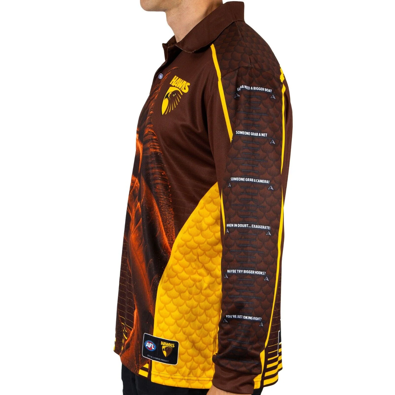 AFL Footy 'n' Fishing Shirt - Hawthorn Hawks - Adult - Mens - Polo - Image 3