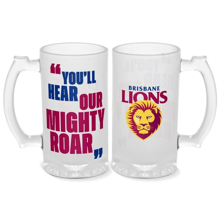 AFL Frosted Stein Glass - Brisbane Lions - 500ml - Drink Cup Mug