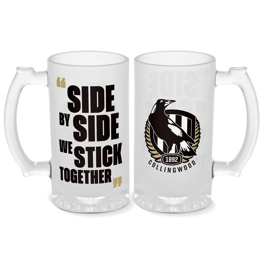 AFL Frosted Stein Glass - Collingwood Magpies - 500ml - Drink Cup Mug - Image 2
