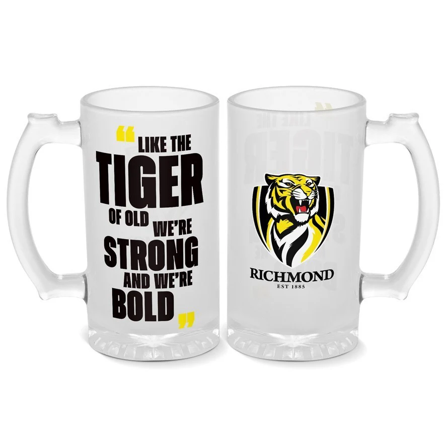 AFL Frosted Stein Glass - Richmond Tigers - 500ml - Drink Cup Mug