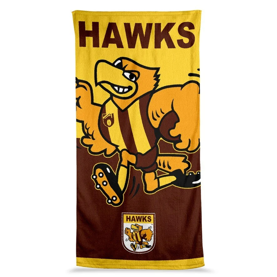 AFL Jumbo Beach Towel - Hawthorn Hawks - Team Mascot - 90cmx170cm - Image 2