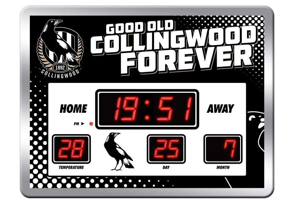 AFL LED Scoreboard Clock - Collingwood Magpies - 45x33cm - Time Temp Date - Image 2