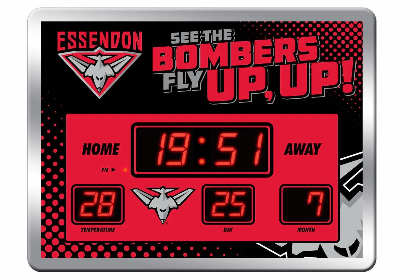 AFL LED Scoreboard Clock - Essendon Bombers - 45x33cm - Time Temp Date