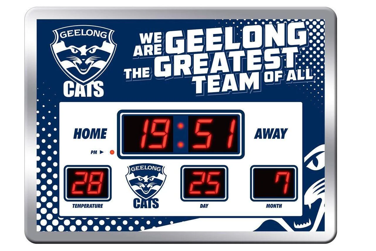 AFL LED Scoreboard Clock - Geelong Cats - 45x33cm - Time Temp Date - Image 2
