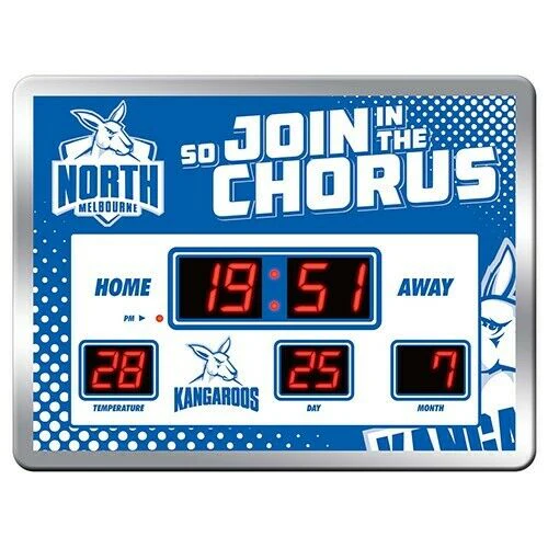 AFL LED Scoreboard Clock - North Melbourne Kangaroos - 45x33cm - Time Temp Date