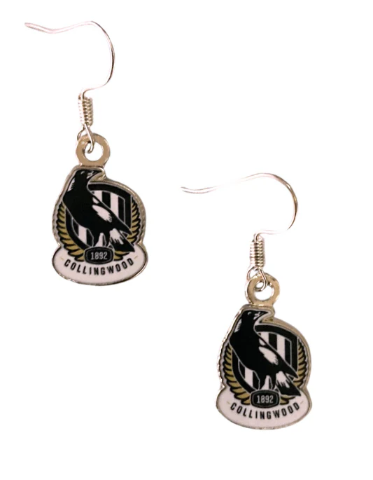 AFL Logo Metal Earrings - Collingwood Magpies - Surgical Steel - Drop Earrings - Image 2