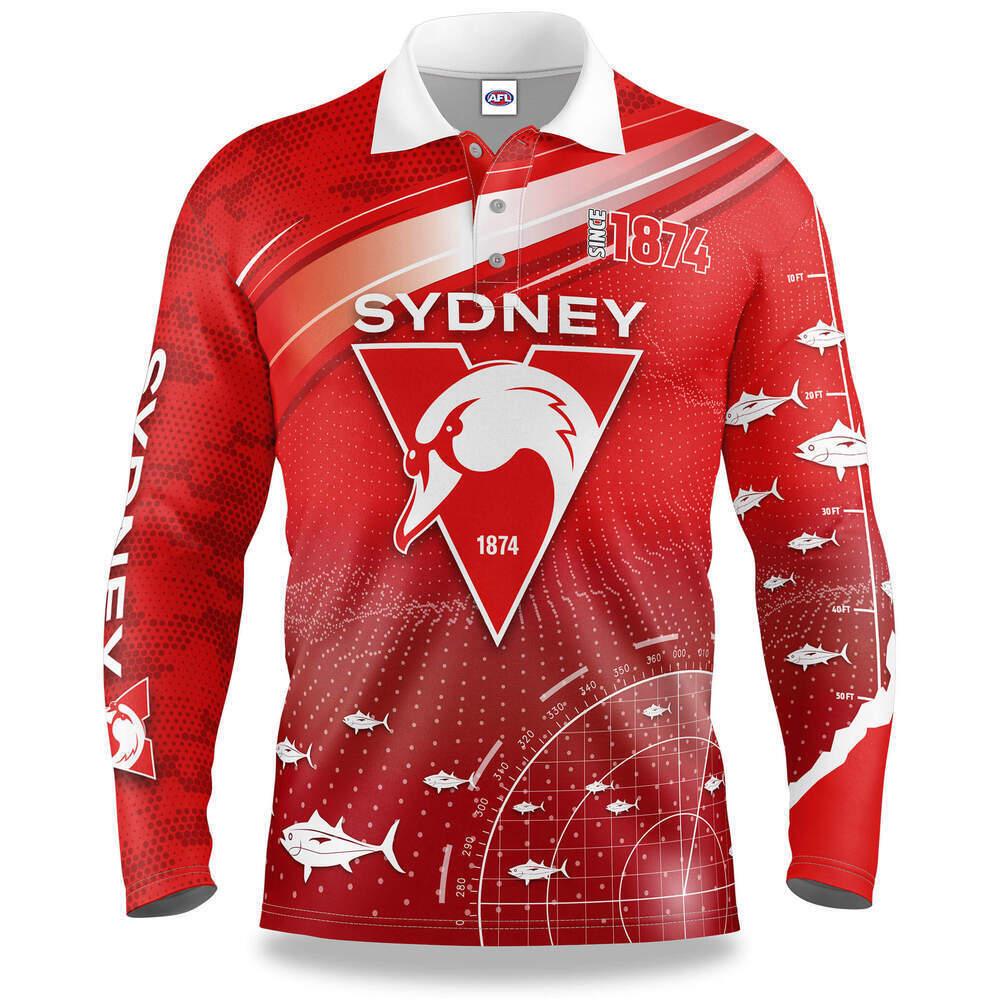 AFL Long Sleeve Fishfinder Fishing Polo Tee Shirt - Sydney Swans - Adult