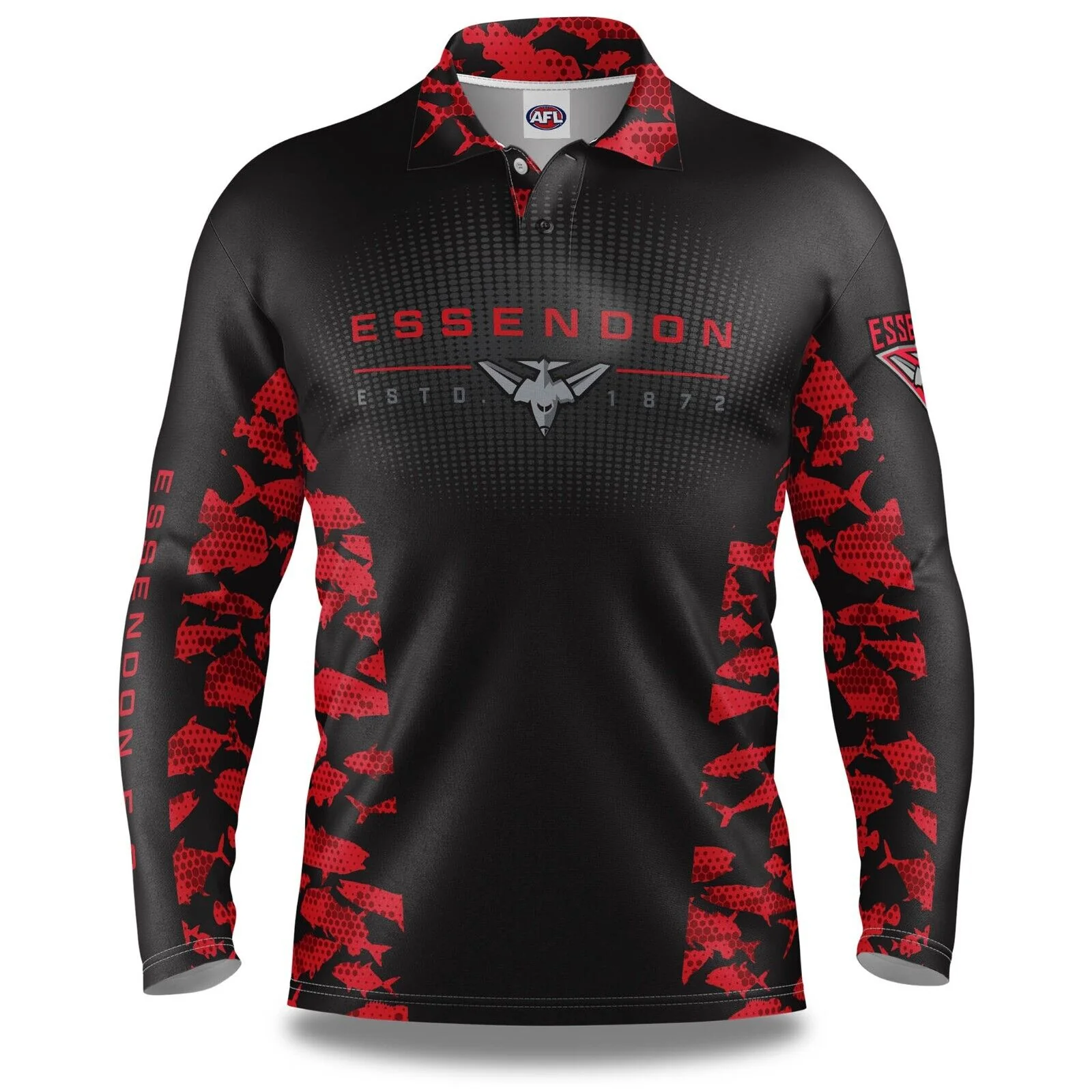 AFL Long Sleeve Reef Runner Fishing Polo Tee Shirt - Essendon Bombers - Adult - Image 2