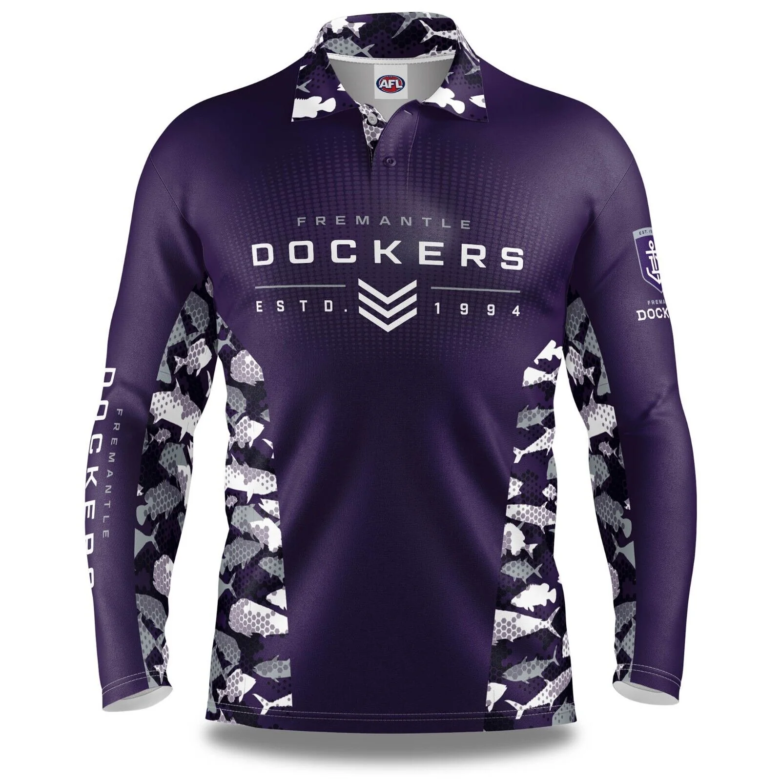 AFL Long Sleeve Reef Runner Fishing Polo Tee Shirt - Fremantle Dockers - Adult - Image 2