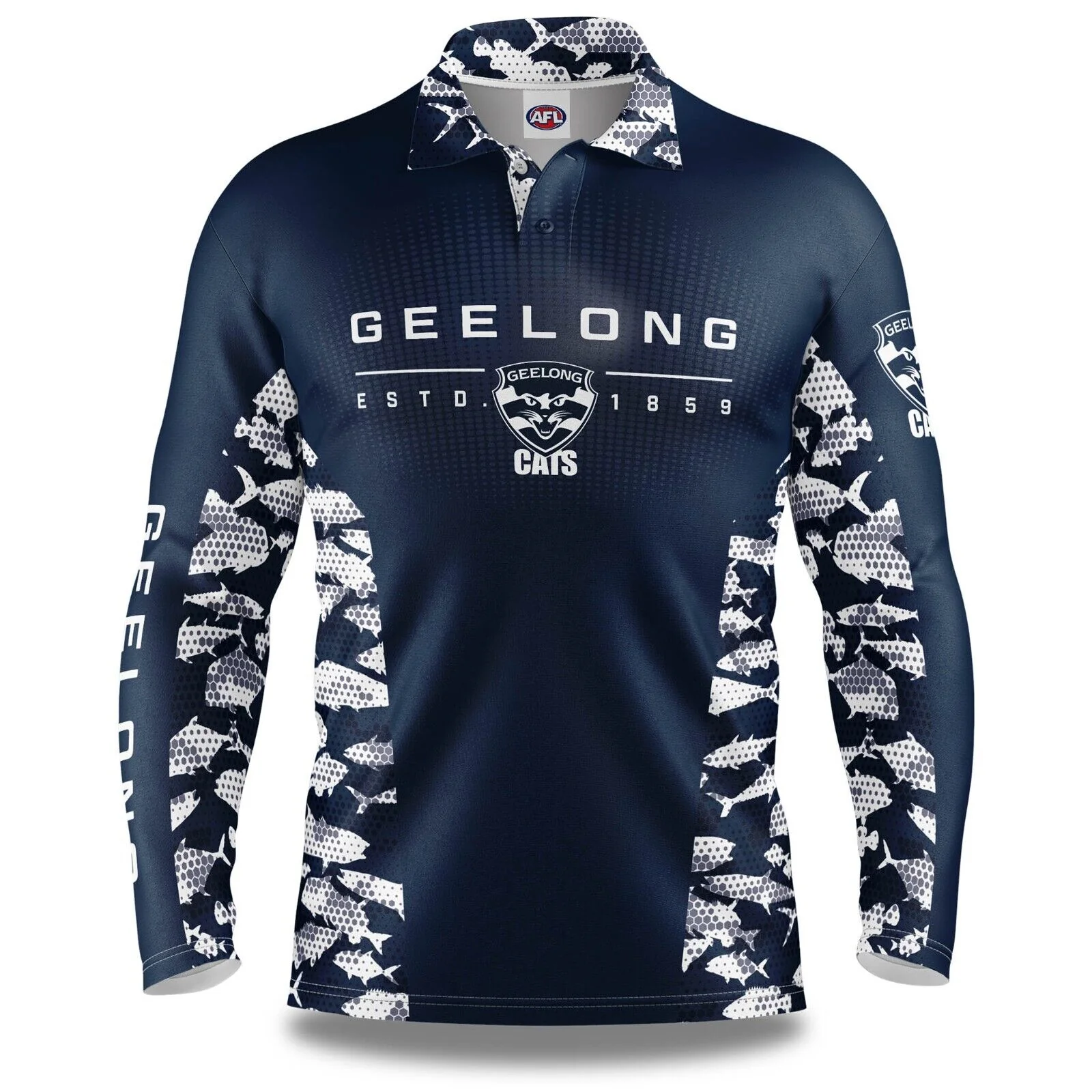 AFL Long Sleeve Reef Runner Fishing Polo Tee Shirt - Geelong Cats - Adult - Image 2